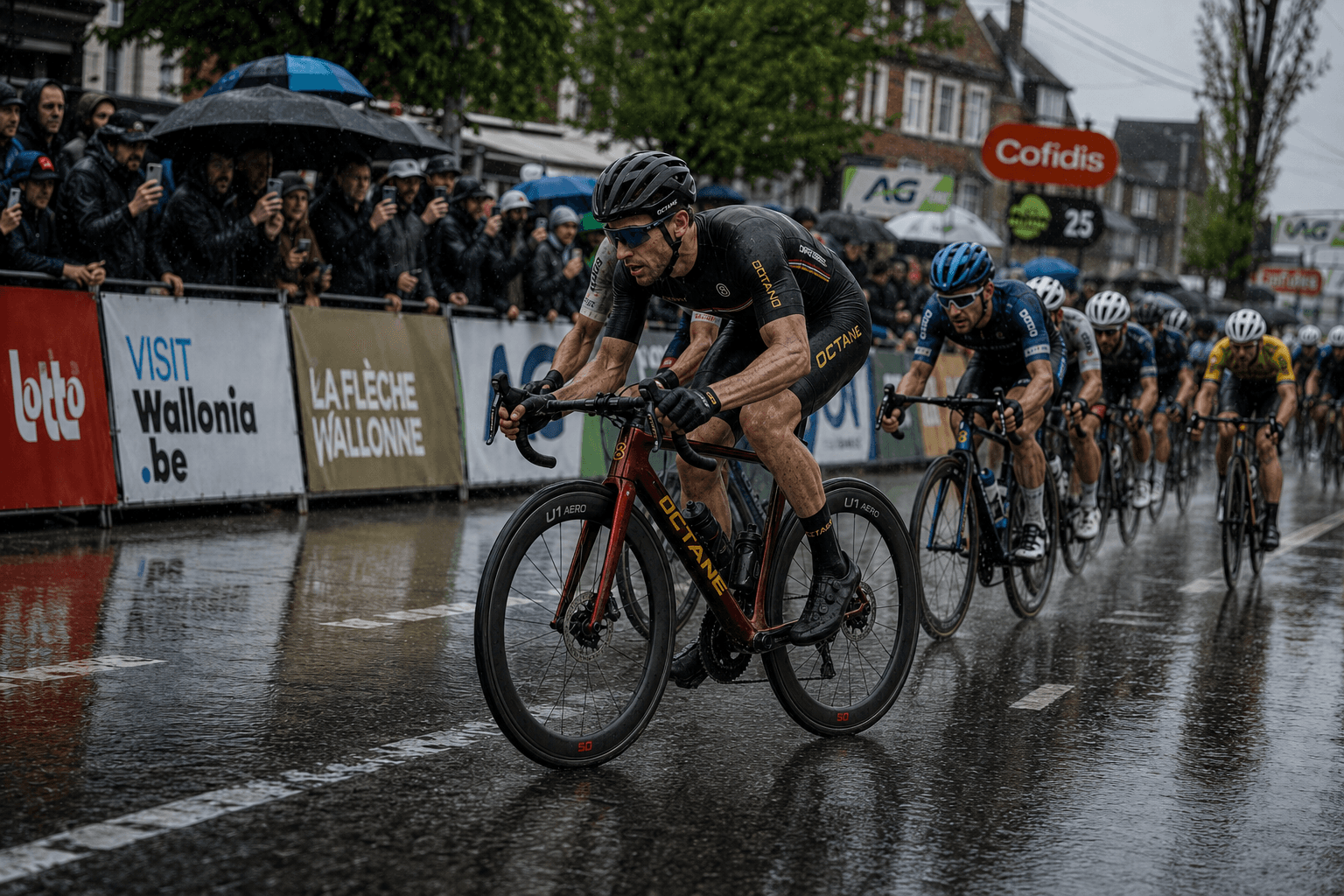 OCTANE Apex leading the peloton at La Flèche Wallonne
